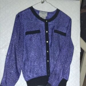 Andrea Gayle Petites Purple and Black Button-Up Blouse